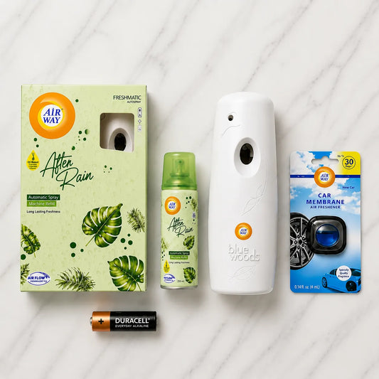 Airway Automatic Air Freshener Machine with Free Car Air Freshener & Refill - After Rain | Water Based Fragrance