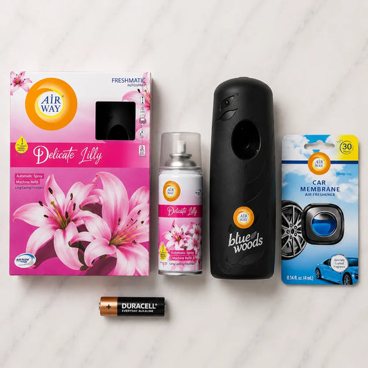 Airway Automatic Air Freshener Machine with Free Car Air Freshener & Refill – Delicate Lily | Flower Based Fragrance