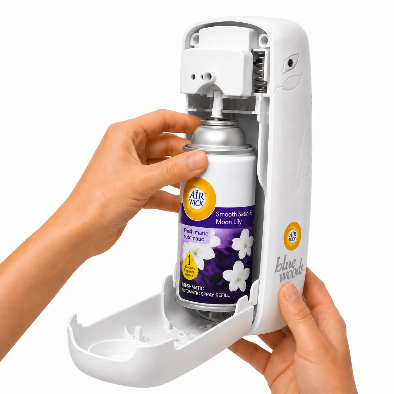 Airway Automatic Air Freshener Machine with Refill+Free Car Air Freshener– Smooth Satin & Moon Lily Fragrance – Long Lasting Up to 30 Days