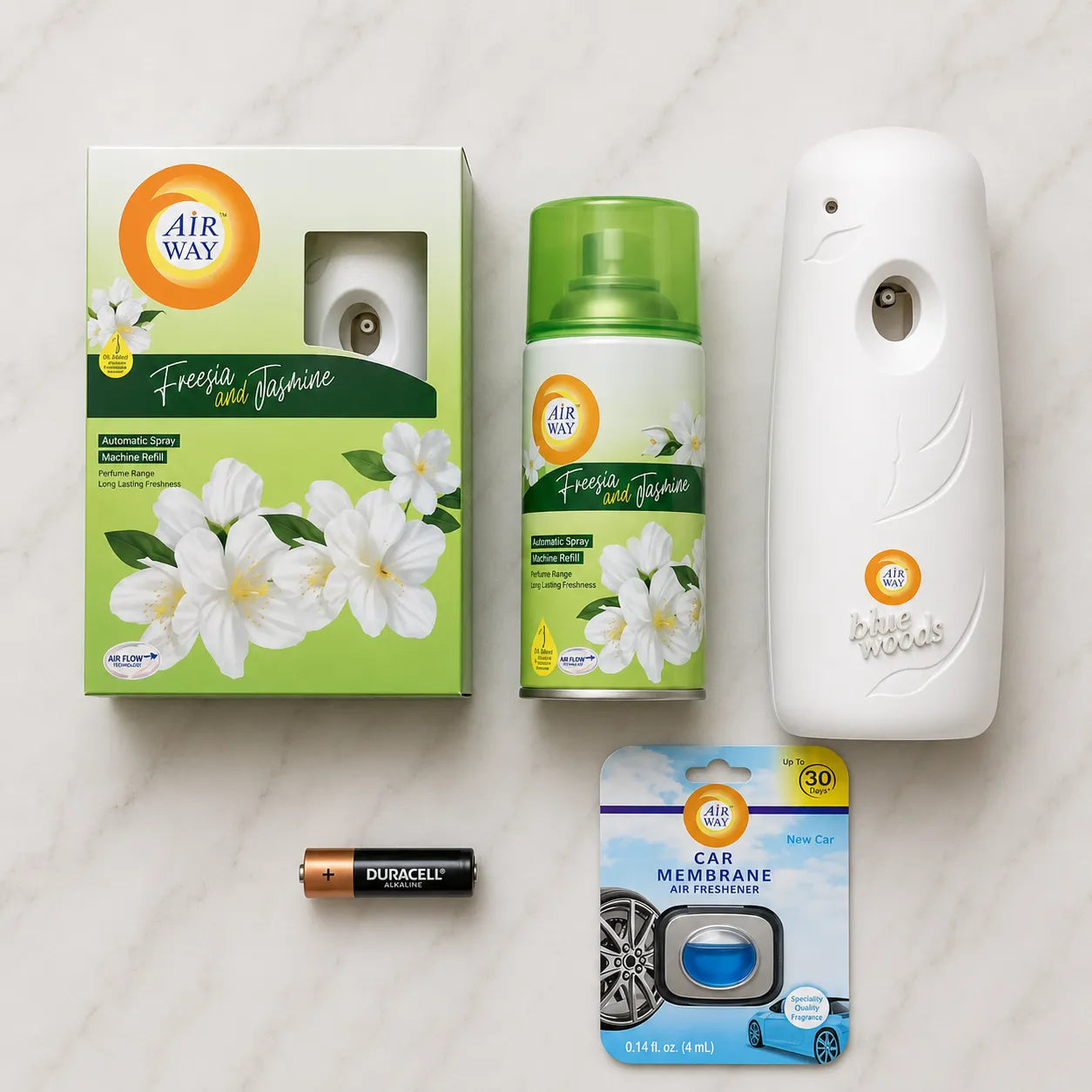 Airway Automatic Air Freshener Machine with Free Car Air Freshener & Refill – Freesia and Jasmine - Long Lasting Freshness