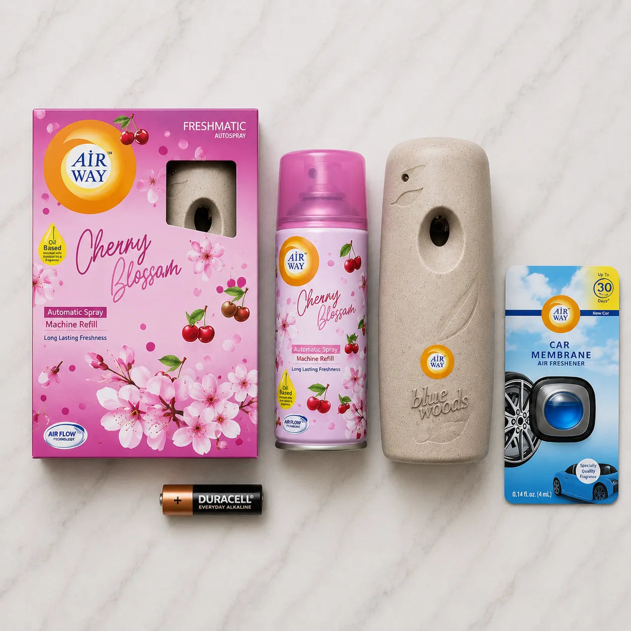 Airway Automatic Air Freshener Machine with Free Car Air Freshener & Refill – Cherry Blossom -Long Lasting Freshness