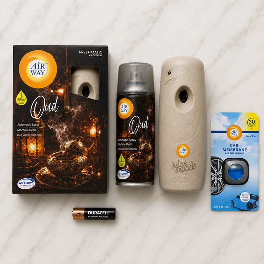 Airway Automatic Air Freshener Machine with Free Car Air Freshener & Refill – Oud - Long Lasting Freshness