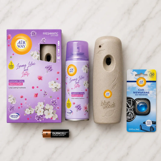 Airway Automatic Air Freshener Machine with Free Car Air Freshener & Refill – Luxury Lilac and Lotus - Long Lasting Freshness