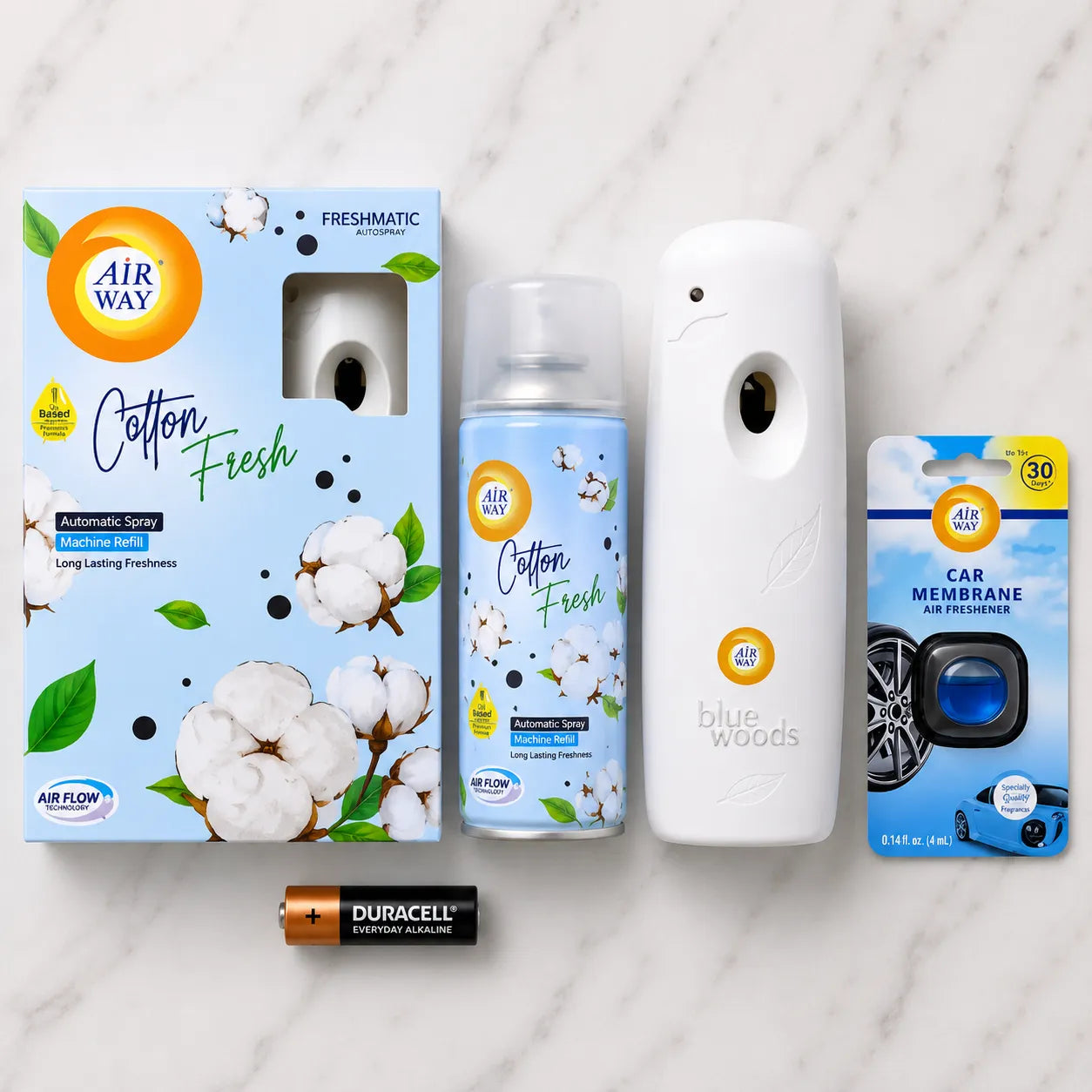Airway Automatic Air Freshener Machine with Free Car Air Freshener & Refill - Cotton Fresh