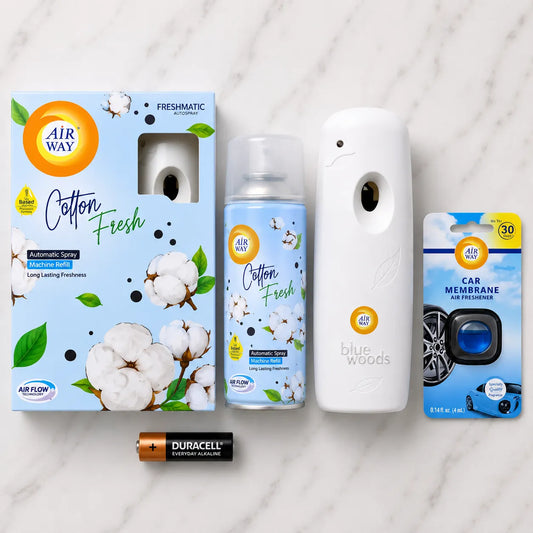Airway Automatic Air Freshener Machine with Free Car Air Freshener & Refill - Cotton Fresh