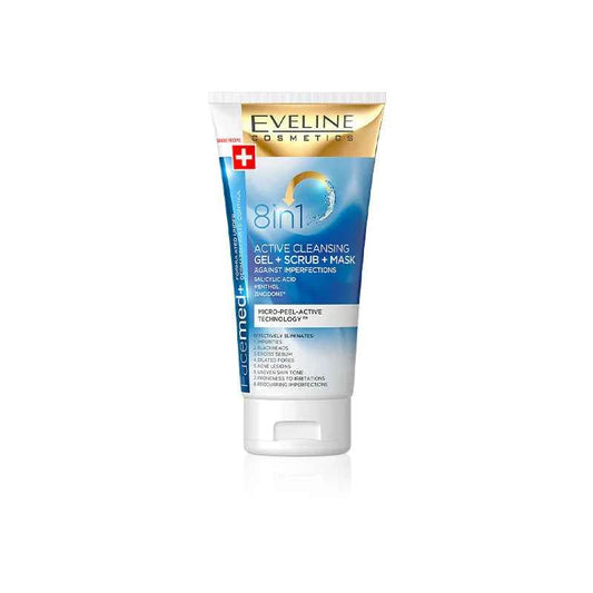 Eveline Facemed+ 8-in-1 Cleansing Gel + Scrub + Mask – 150ml | All-in-One Skincare