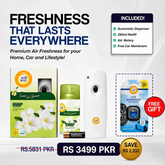 Airway Automatic Air Freshener Machine with Refill+Free Car Air Freshener – Freesia and Jasmine | Flower Based Fragrance