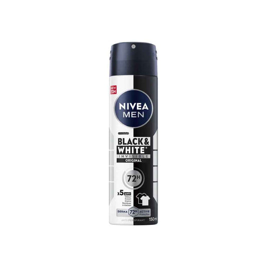 NIVEA Black & White Invisible Original Anti-Perspirant Spray – 150ml | 48-Hour Protection with Anti-Stain Technology | Alcohol-Free