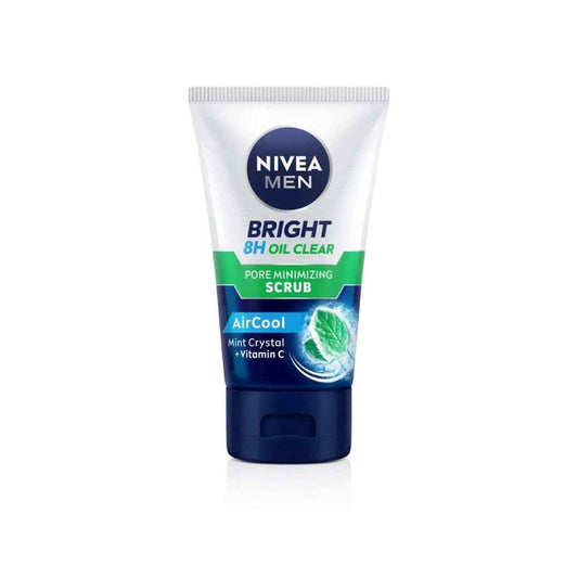 NIVEA MEN Bright 8H Oil Clear Pore Minimizing Scrub– 100ml | Deep Cleansing Face Wash with Carnitine & Smooth Scrub | Controls Oil & Minimizes Pores