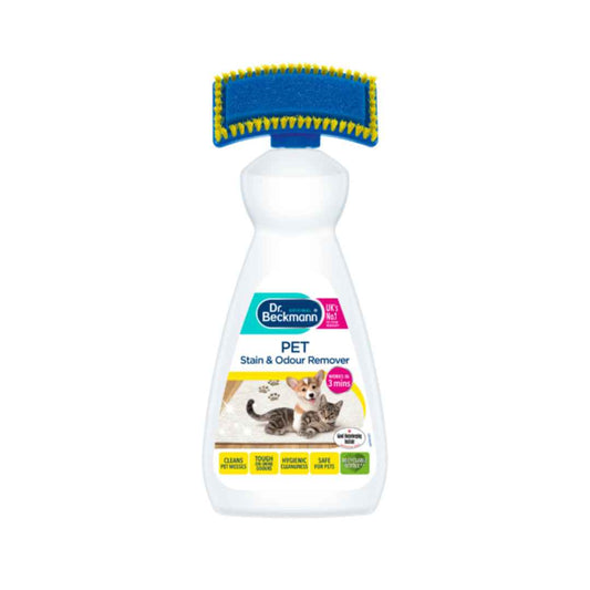 Dr. Beckmann Pet Stain & Odour Remover 650ml – Fast-Acting Carpet Cleaner with 2-in-1 Brush for Pet Messes