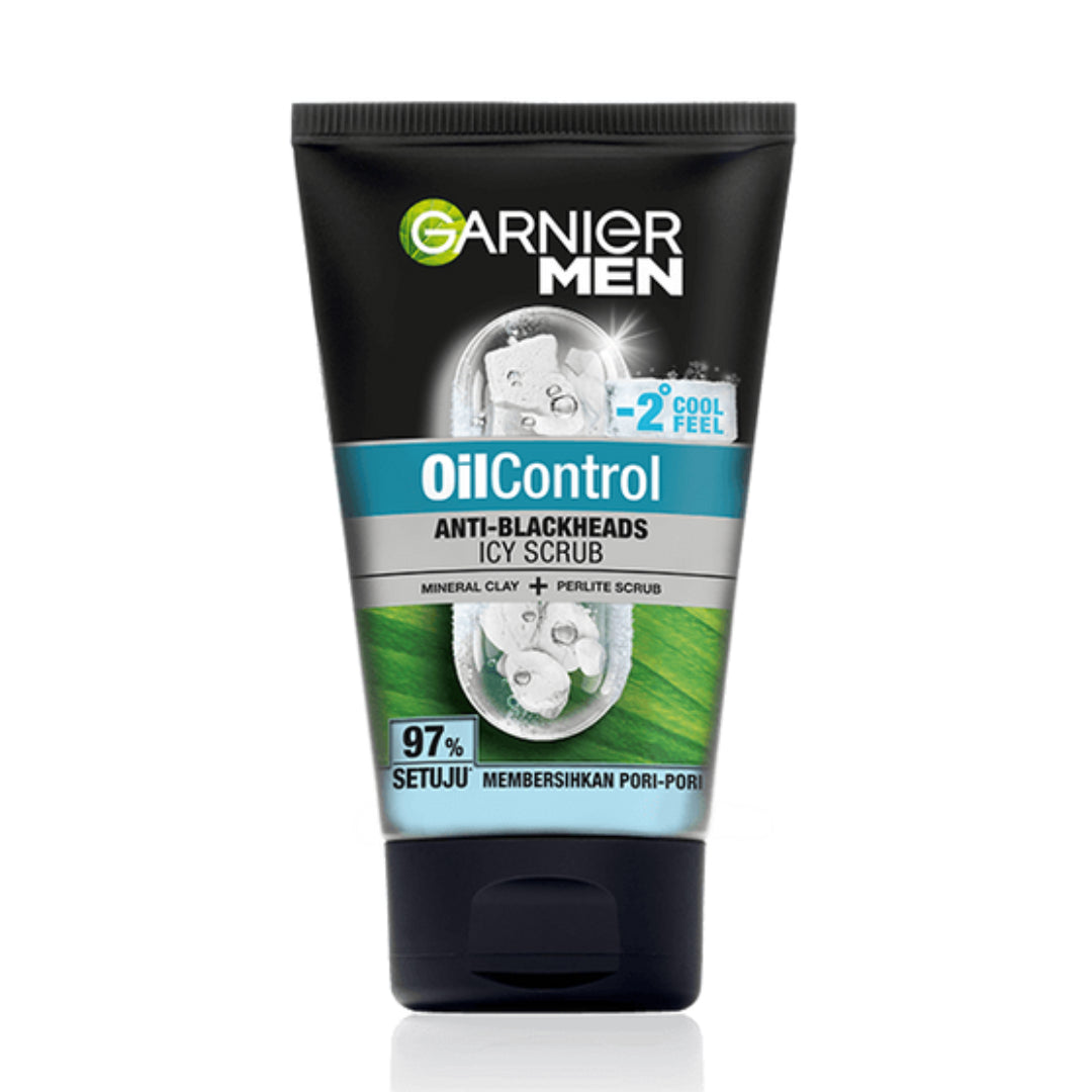 Garnier Men Facewash | Oil Control Anti-Blackheads Brightening Icy Scrub 100ml - Ukbay | Made In Indonesia