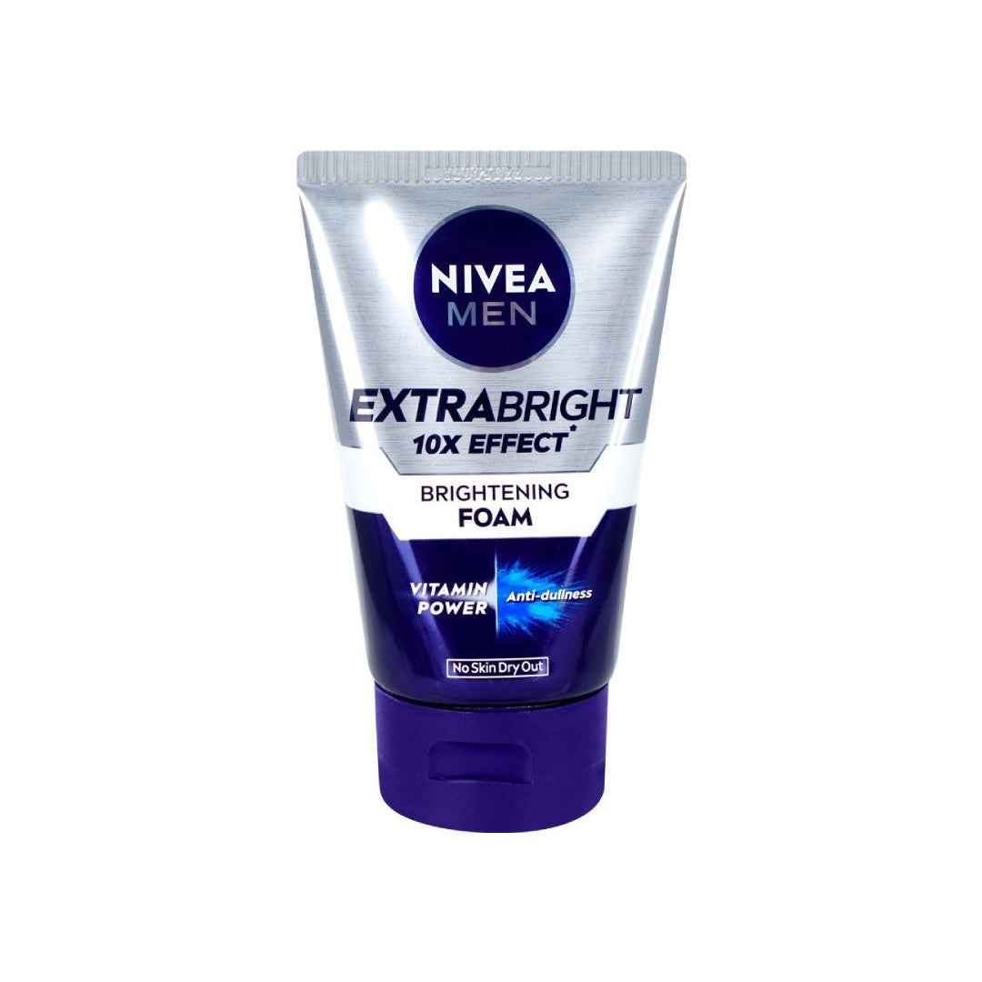 NIVEA MEN Extra Bright 10X Effect Brightening Foam – 100ml | Deep Cleanser with Vitamin Power, Whitinat, and Licorice | Reduces Dark Spots & Evens Skin Tone