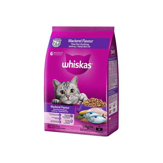 Whiskas Senior 7+ Mackerel Flavour Dry Cat Food – 1.1kg | Tailored Nutrition for Cats Aged 7 Years and Above