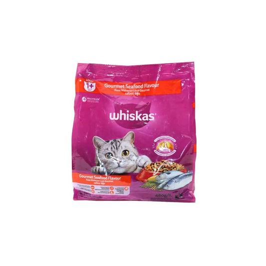Whiskas Adult Dry Cat Food – Gourmet Seafood Flavour, 480g | Complete & Balanced Nutrition for Cats Aged 1+ Years