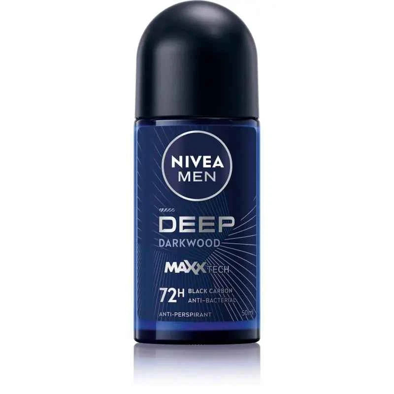 Nivea Men Deep Darkwood Roll‑On Deodorant 50 ml – 72 H Anti‑Perspirant with Charcoal & Masculine Woody Scent