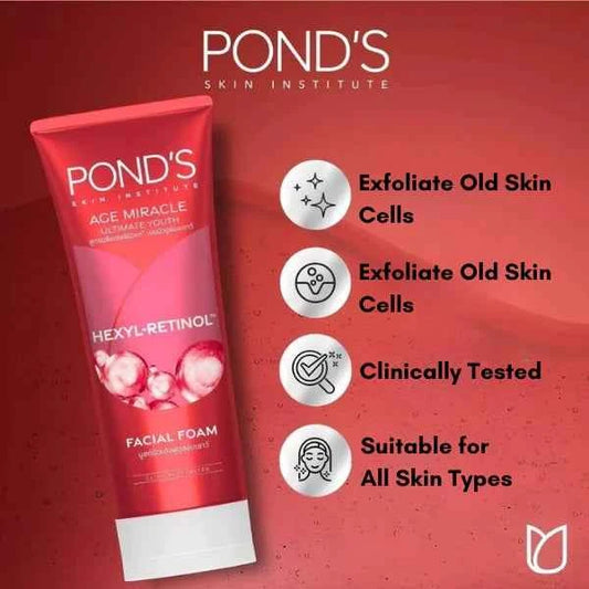 Pond’s Age Miracle Facial Foam – 100g (Imported) | Anti-Aging & Brightening Cleanser