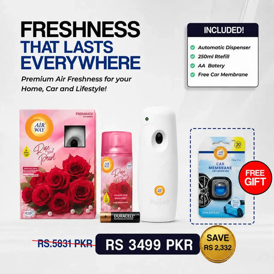Airway Automatic Air Freshener Machine with Refill+Free Car Air Refreshener – Rose and Pearl Edition | Flower Based Fragrance