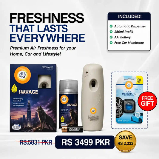 Airway Automatic Air Freshener Machine with Refill+Free Car Air Freshener Swvage | Perfume Based Fragrance