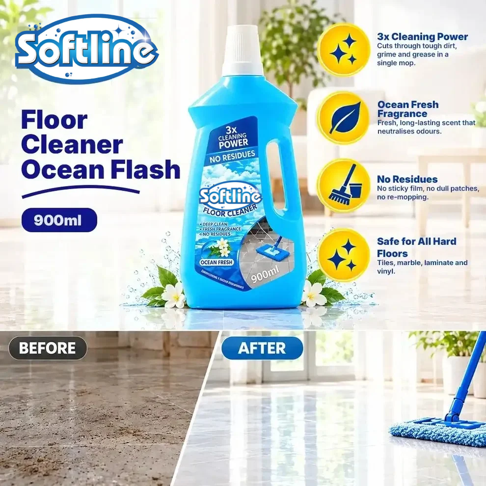 Softline Floor Cleaner – Ocean Fresh 900ml | 3x Cleaning Power, No Residues