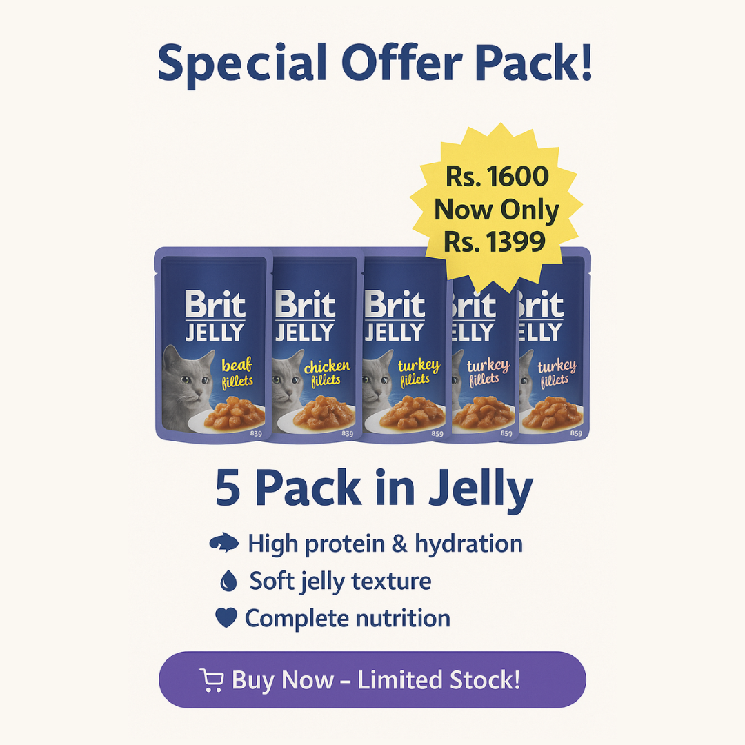 Brit Jelly Cat Food 5 Pack – Beef, Chicken & Turkey Fillets (85g Each) | High Protein | Special Offer Rs. 1399