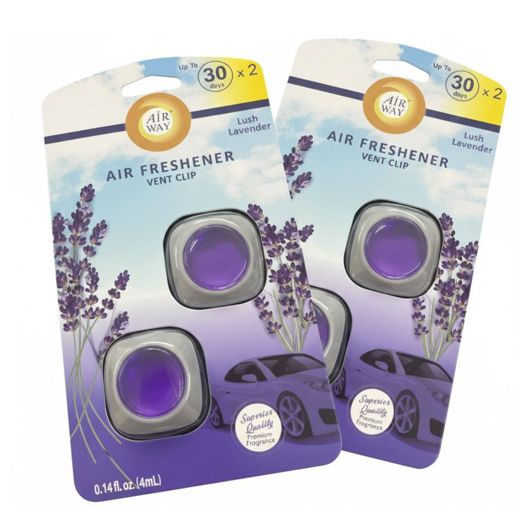 AirWay Car Vent Clip Air Freshener – Lush Lavender Scent (Made in Europe) – 2 Pack × 2 (Total 4 Clips)