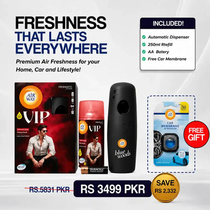 Airway Automatic Air Freshener Machine with Refill+Free Car Air Refreshener  VIP Edition | Perfume Based Fragrance