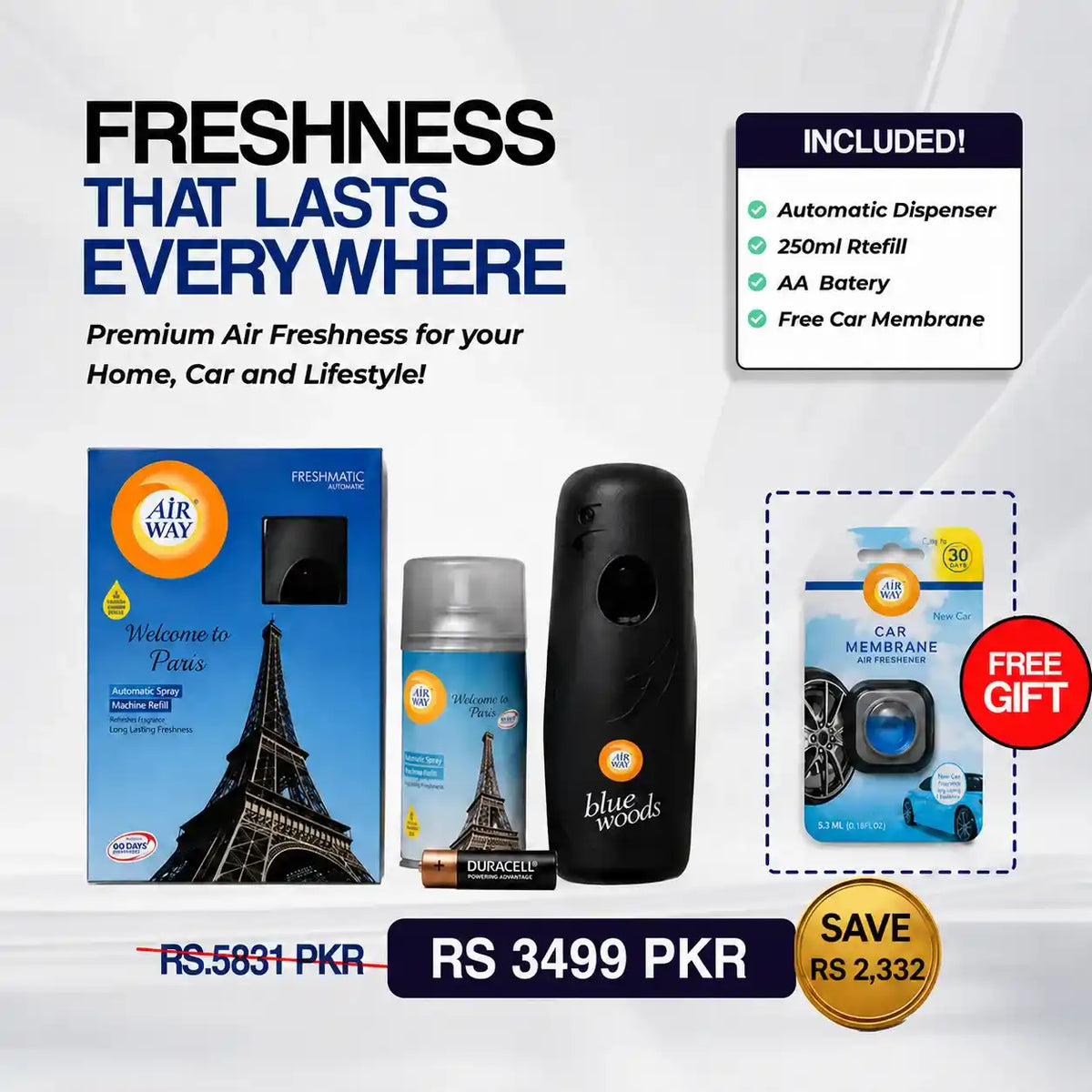 Airway Automatic Air Freshener Machine with Free Car Air Freshener & Refill – Welcome to Paris | Perfume Based Fragrance