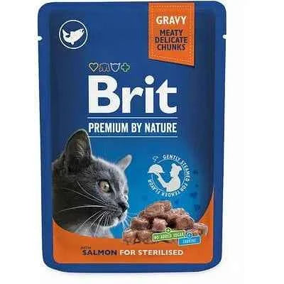 Brit Premium Cat Pouch – Salmon in Gravy for Sterilized Cats (100g)