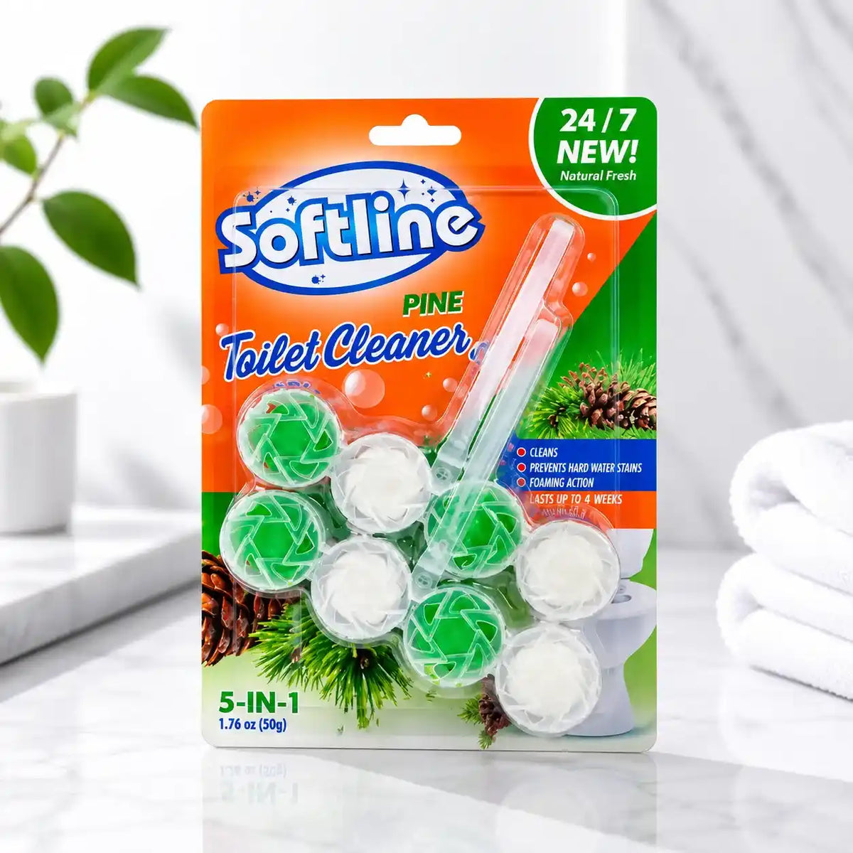 Softline Pine Toilet Cleaner – 5-in-1 Rim Block | 24/7 Freshness & Foaming Action