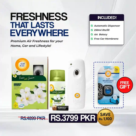 Airway Automatic Air Freshener Machine with Refill+Free Car Air Freshener – Freesia and Jasmine | Flower Based Fragrance