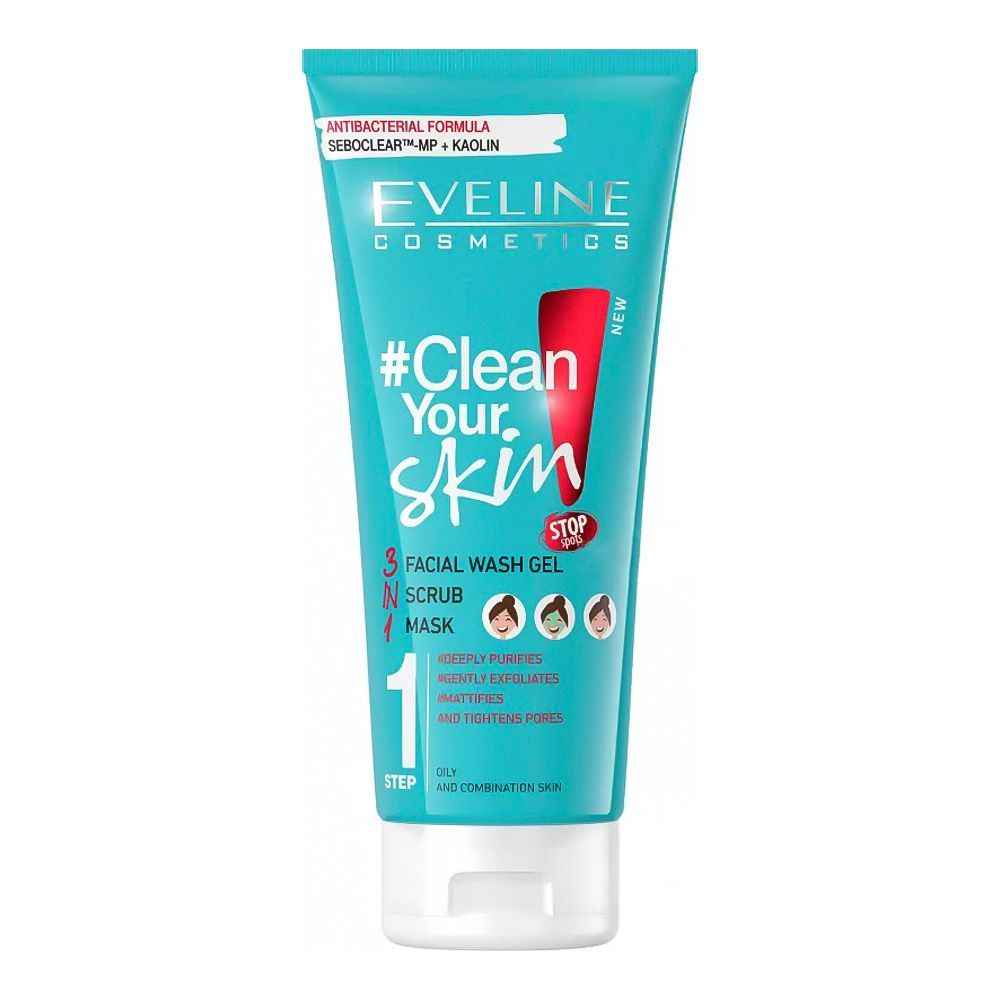 eline Clean Your Skin 3-In-1 Facial Wash Gel + Scrub + Mask – 200ml | For Oily & Combination Skin