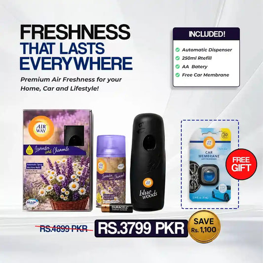 Airway Automatic Air Freshener Machine with Refill+Free Car Air Freshener – Lavender and Chamomile | Flower Based Fragrance
