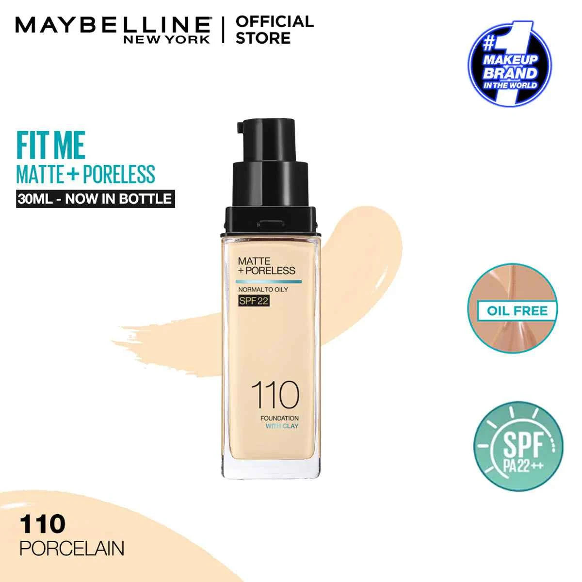 Maybelline – Fit Me Matte + Poreless Liquid Foundation SPF 22 (Shade 110)